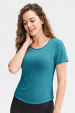 Breathable Cutout Curved Hem Tee Shirt