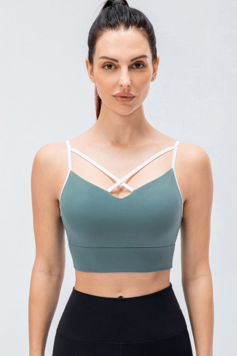 Contrast Crisscross Strap Sports Bra