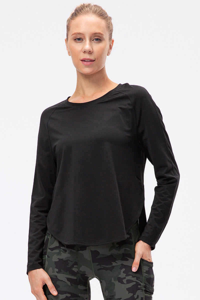 Breathable Raglan Sleeve Side Slit Yoga Top