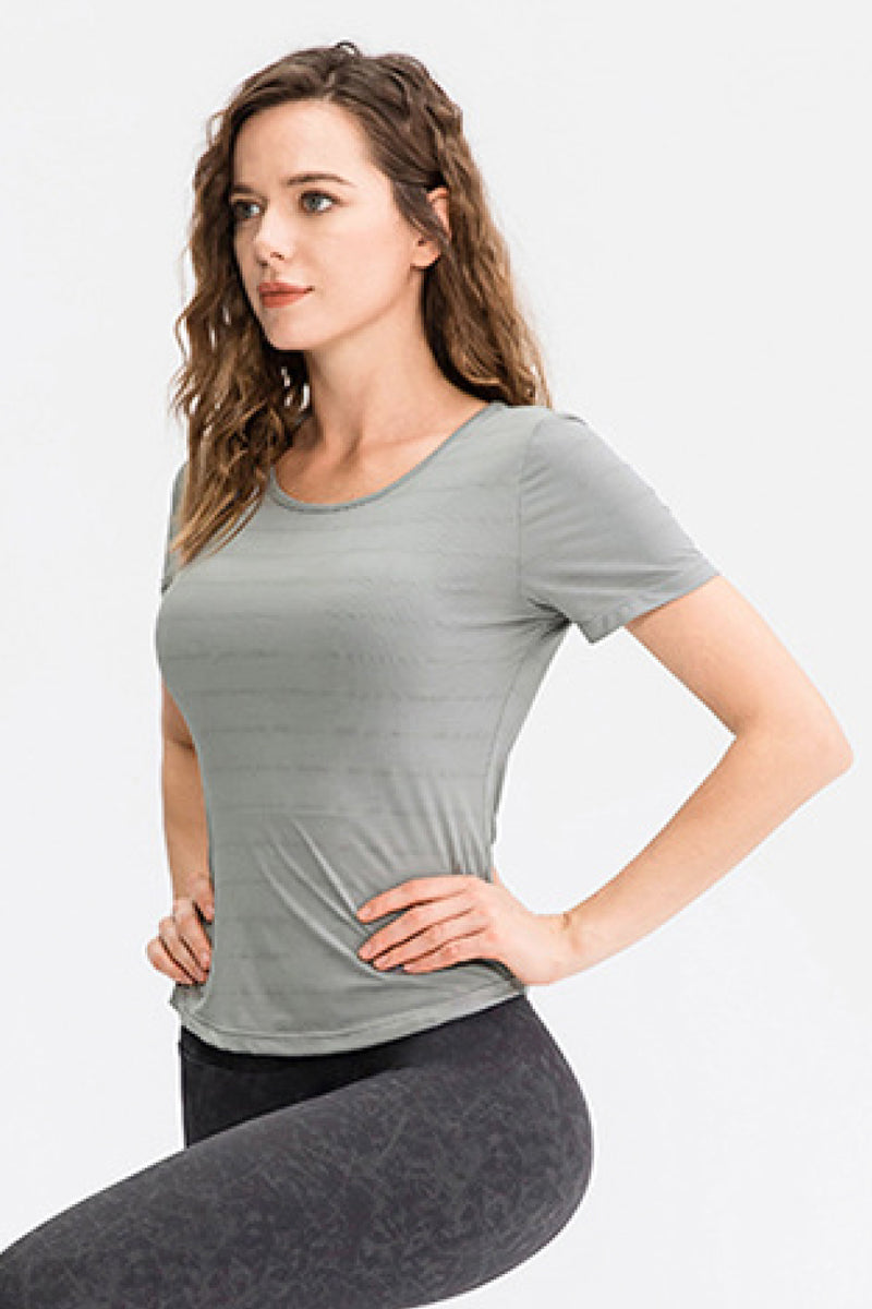 Breathable Cutout Curved Hem Tee Shirt