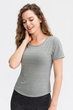 Breathable Cutout Curved Hem Tee Shirt