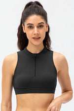 Quarter-Zip Open Back Cropped Yoga Tank