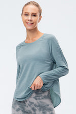 Breathable Raglan Sleeve Side Slit Yoga Top