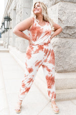 Plus Size Tie-Dye Sleeveless Round Neck Jumpsuit