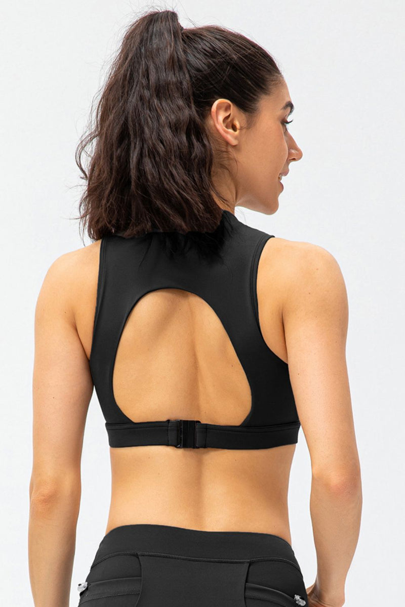 Quarter-Zip Open Back Cropped Yoga Tank