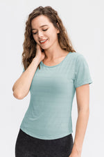 Breathable Cutout Curved Hem Tee Shirt