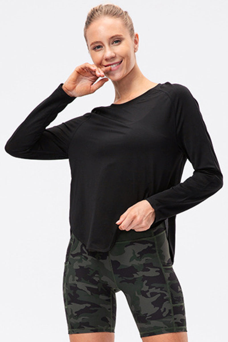 Breathable Raglan Sleeve Side Slit Yoga Top