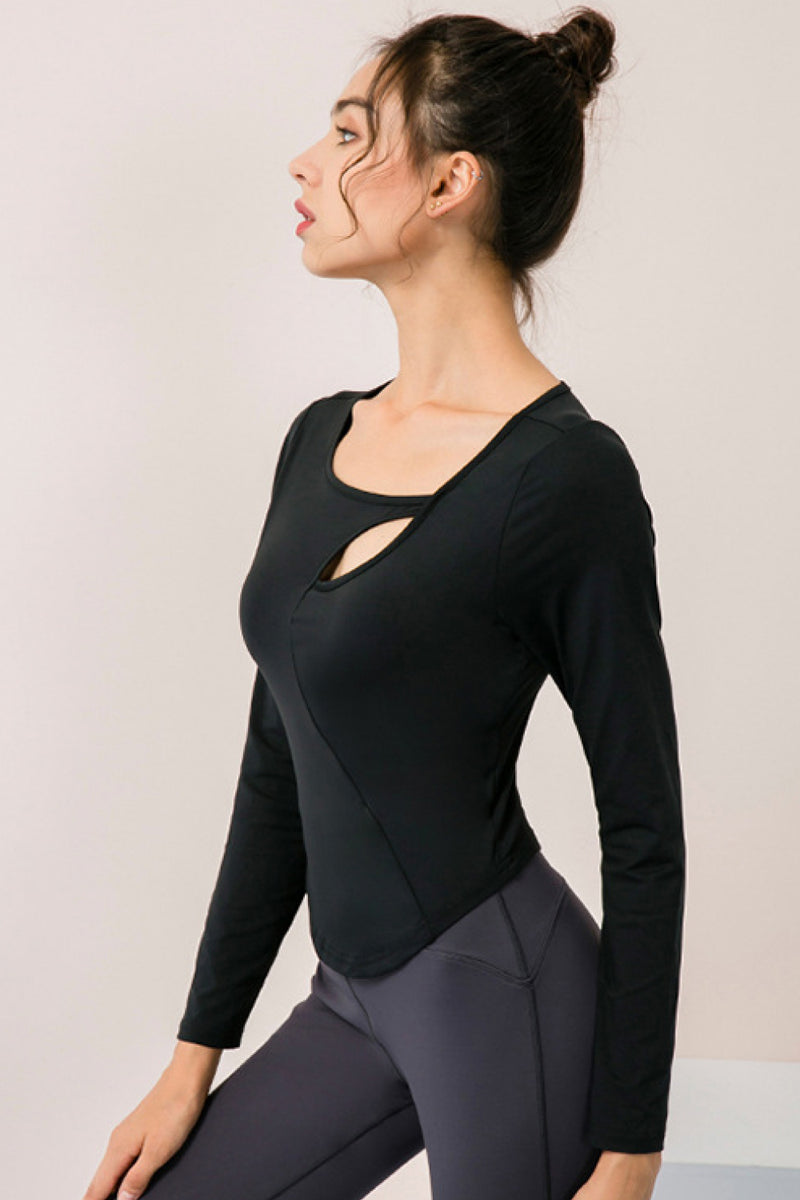 Cutout Curved Hem Yoga Top