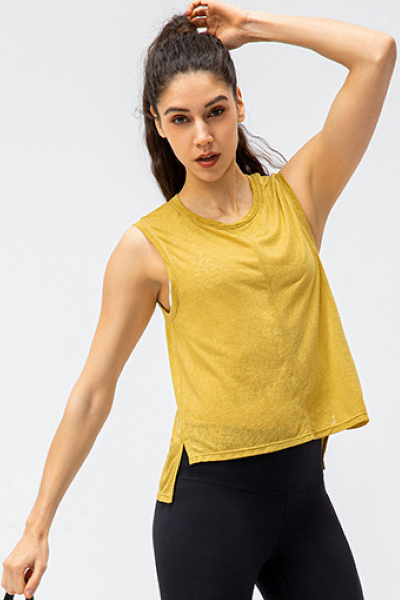 Side Slit High-Low Sleeveless Athletic Top