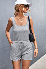 Drawstring Waist Sleeveless Romper with Pockets