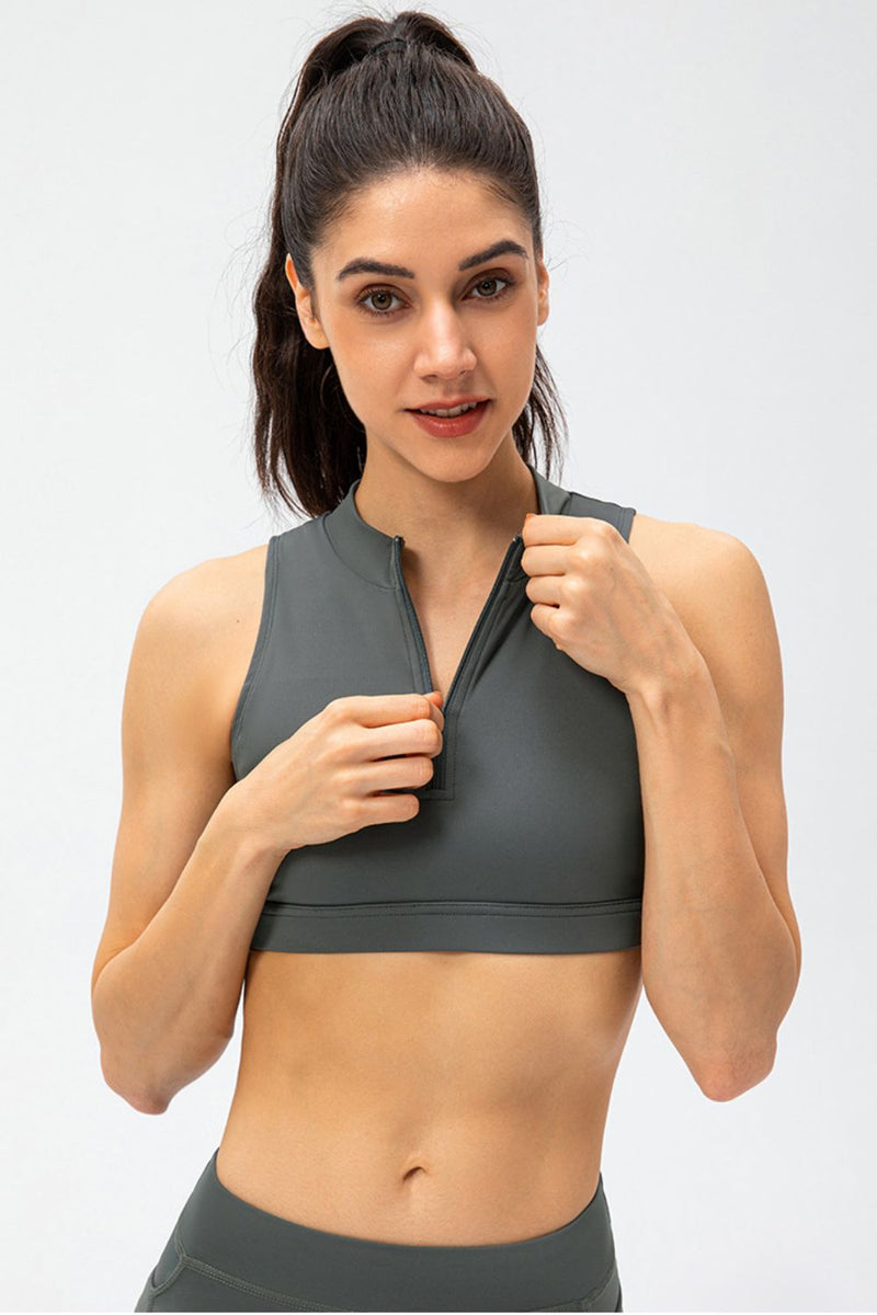 Quarter-Zip Open Back Cropped Yoga Tank