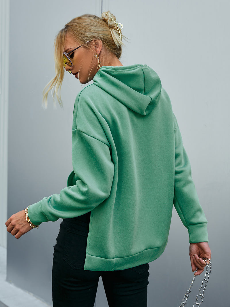 Side Slit Dropped Shoulder Hoodie