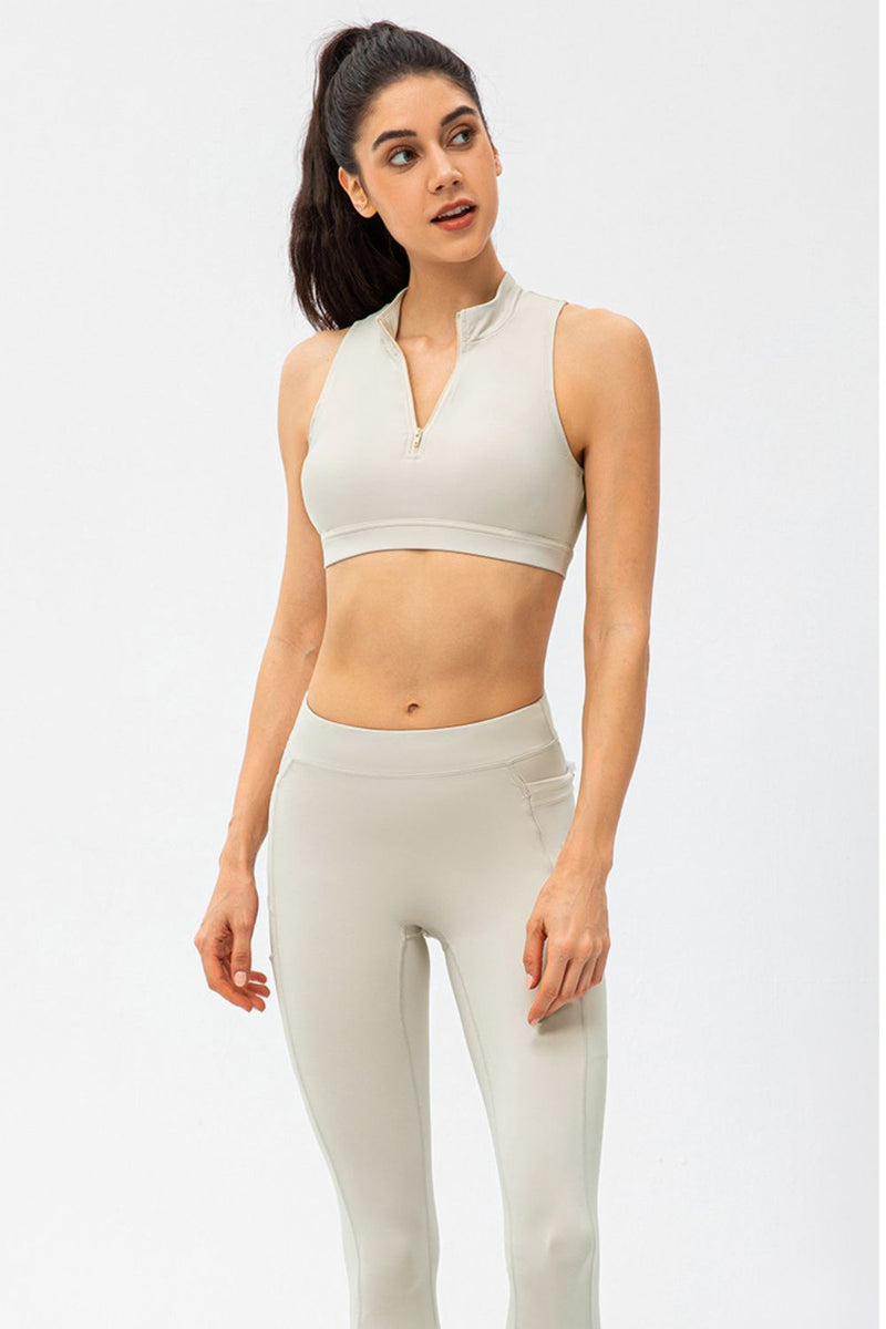 Quarter-Zip Open Back Cropped Yoga Tank